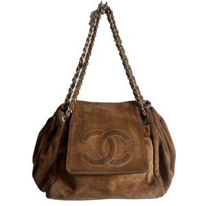 CHANEL brown suede chain shoulder bag 2002 vintage